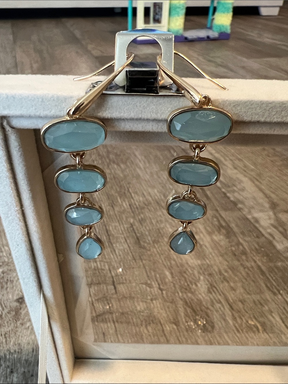 Gold-Tone Aqua Blue Multi-Stone Drop Earrings